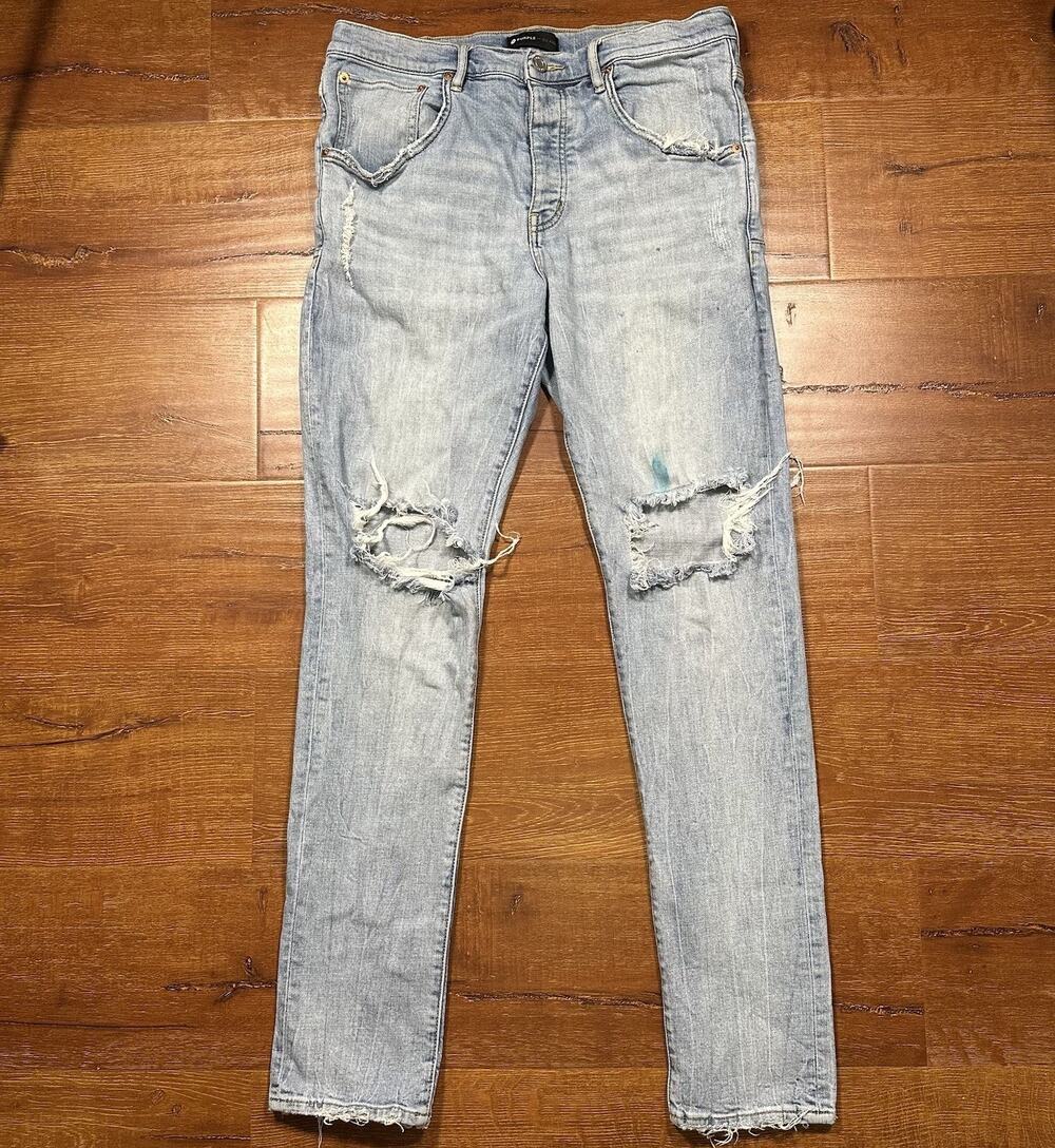 Purple Brand Jeans Mens 36x33 Blue Light Wash Denim Distressed Designer P002